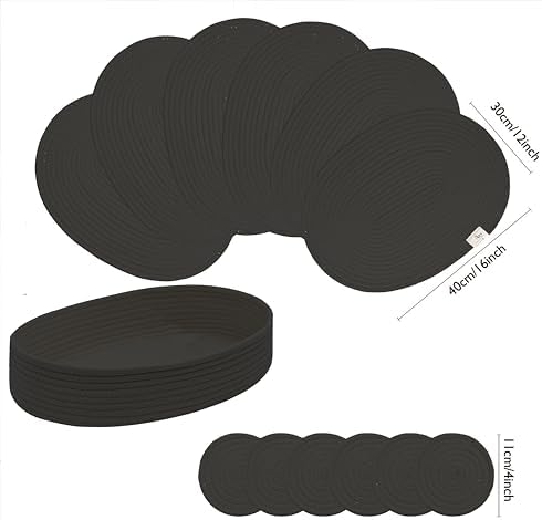 Oval Cotton Rope Placemat Set (13, Black) - Image 6