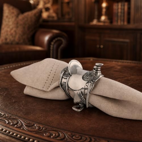 Vagabond House Pewter Cowboy Saddle Napkin Ring Western Frontier Collection 2.5 Inch Tall - Image 7