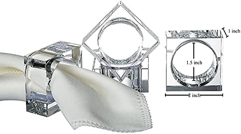 Crystal Napkin Holder Rings Square Design, Christmas Decorations for Dinner Clear 2" Set of 4 - Image 2