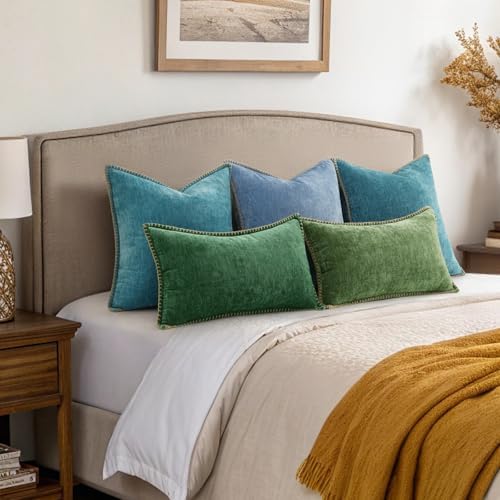 decorUhome Soft Chenille Throw Pillow Covers 24x24 Set of 2 Forest Green - Image 6