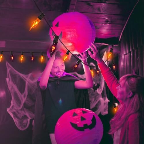 27.8Ft Orange and Purple Halloween Lights Flame String Lights, Spooky Flicker Flame Lights String with 25 + 4 Orange Purple C18 Bulbs, for Halloween Home Fireplace Yard Party Indoor Outdoor Decor - Image 6