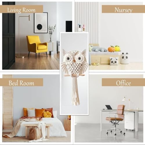 Bohemian Owl Macramé Wall Hanging Pack Of 2-12 x 23 Inch, Off White - Image 4