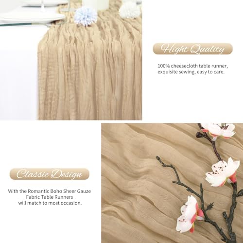 20 Pack Beige Cheesecloth Table Runner 120 Inch 10FT Rustic Boho Gauze Cheese Cloth Table Runner for Wedding Party Baby Shower Thanksgiving Christmas Decoration - Image 6