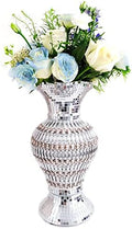 Silver Ceramic Flower Vase with Rhinestones, 12-Inch Home Decor by Serdic