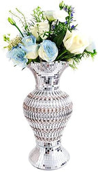 Silver Ceramic Flower Vase with Rhinestones, 12-Inch Home Decor by Serdic