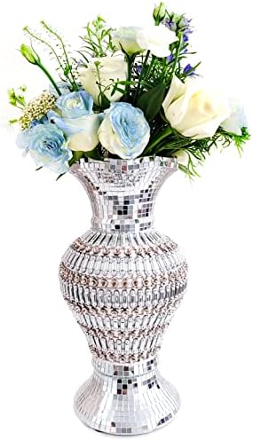 Silver Ceramic Flower Vase with Rhinestones, 12-Inch Home Decor by Serdic