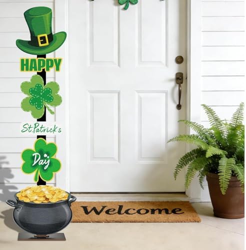 Lawnldyll 4.3FT St. Patrick’s Day Wooden Porch Sign, Shamrock Leprechaun Hat Standing Decor with base, Irish-Themed Pot of Gold Welcome Sign for Front Door Yard Home Party Festival Holiday Decoration - Image 4