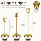 36 Pack Gold Taper Candle Holders, Bulk Metal Candlestick Holders in 3 Heights for Wedding Table Centerpieces, Receptions, Parties, Dining Tables and Home Decor - Image 3