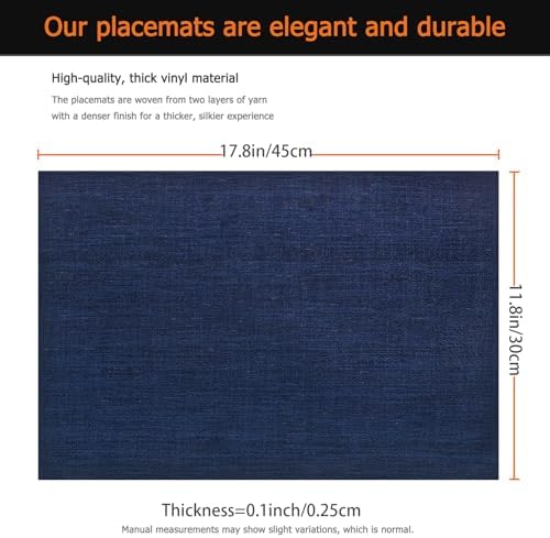 Navy Blue Vinyl Placemats Set of 12, Heat Resistant Table Placemats - Image 2