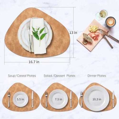 ADRIMER Placemats, Heat Resistant Round Placemats Set of 12 Washable 13 x 17 Inch, Waterproof Table Mats Wipeable for Kitchen, Dining Room Table Christmas Decor, Camel - Image 4