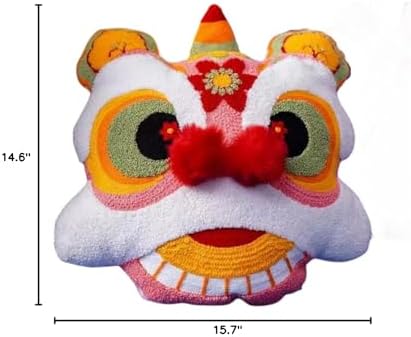 Lion Dance Head Pillow New Year Colorful Embroidered Cushion Chinese Style Lucky Home Decoration Living Room Bedroom Bedding (13.8×15.7, pink) - Image 5