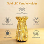 Home Decor, Mercury Glass Pillar Candle Pedestal Holders with 10 Led Lights, Lighted up Candle Holder for Pillar Candle, Candlestick Holders with Timer for Wedding Home Dining Table Xmas (Gold) - Image 3