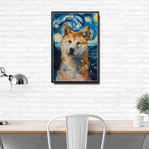 Metal Sign Tin Sign Vintage Wall Art Akita Under The Starry Sky Noble Dog in Night for Home Office and Seasonal Displays Waterproof Aluminum 8×12 Inches with Metal Frame - Image 3