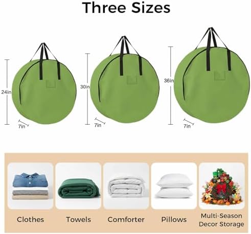30 Inch Round Storage Bag 1 Pack,Watercolor Green Waterproof Wreath Storage Container with Handles&Zipper Solid Color Closet Organizer Bags Garland Box - Image 7