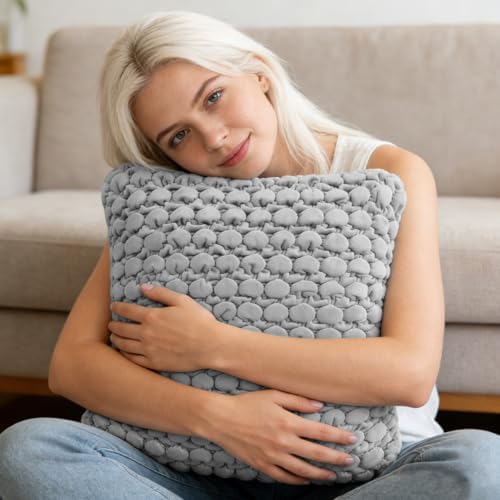 Pillow Covers 24x24 Set of 2 Velvet Euro Shams Decorative Farmhouse Pillowcases Boho Square Cushion Covers Soft Bubble Texture for Couch Sofa Bed Bedroom Car Living Room，Light Gray - Image 3
