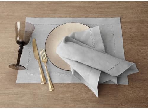 Solino Home 100% Pure Linen Napkins Grey Hemstitch, 20 x 20 in, Set of 6 - Image 2