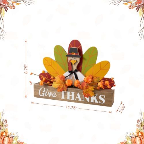 Glitzhome Thanksgiving Table Decoration for Home 11.75"L Thanksgiving Wooden Turkey Table Decor Thanksgiving Table Centerpiece for Autumn Harvest Party Home Kitchen Farmhouse - Image 2