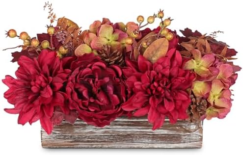 DILATATA Fall Decor Autumn Harvest Floral Centerpiece with Artificial Peony Chrysanthemum Hydrangea Flowers Berries Arrangement for Thanksgiving Party Mantel Fall Decor by DILATATA