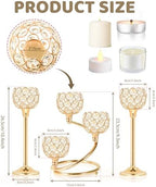 Gold Metal Crystal Candle Holder Set of 3 - Elegant 5-Arm Metal Tea Light Centerpiece with Shining Crystal Bowl, Wedding Anniversary Table Decor for Dining, Party - Image 3