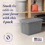 HOMZ 4-Pack Durable Molded Bin, Plastic Storage Containers w/Lids, 10 Gallon, Silver - Stackable Organizer Totes and Boxes for Bedroom, Kitchen, and Garage Organization - Image 2