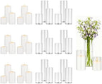 VEVOR Pillar Candles and Glass Vases Set 36 Pcs, Clear Cylinder Hurricane Candle Holders for Wedding Centerpieces, Tall Vase for Table Decor, Wedding Party, Thanksgiving, White (3.4" x 4.7",7.1",9.8") by VEVOR