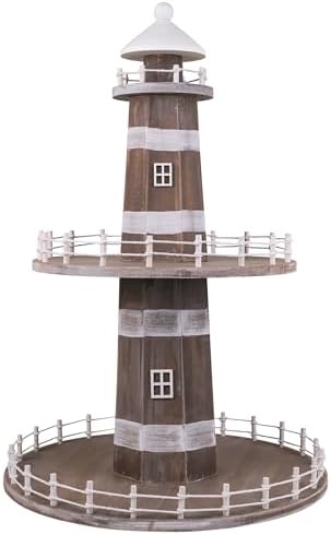 SAILINGSTORY Lighthouse Tiered Tray Stand Coastal Beach Decor Beige by HOMEDECORSAILINGSTORY