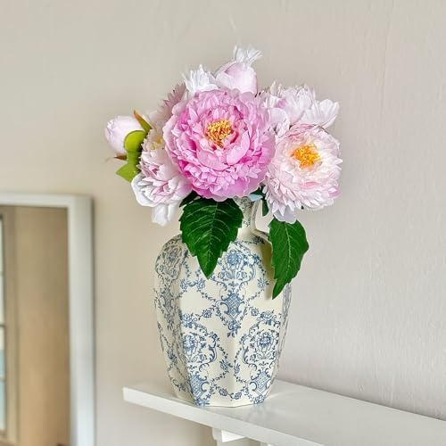 Vintage Blue Ceramic Vase, Blue and White Porcelain Decorative Flower Vase for Centerpiece Living Room Table Shelf, Chinoiserie French Country Decor by COZLIV