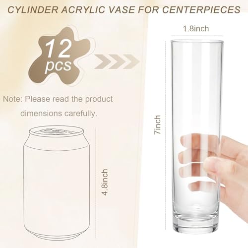 Didaey 12 Pcs Acrylic Bud Vases Clear, Cylinder Vase for Rose Centerpieces - Image 6