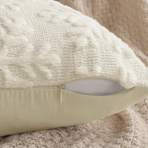MIULEE Christmas Cream White Throw Pillow Covers Snowflakes Decorative 24×24 Inch Faux Wool Winter Festival Couch Pillow Covers Set of 2 Farmhouse Holiday Home Decors for Sofa Livingroom Bed - Image 6