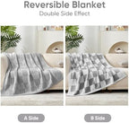 Snuggle Sac Checkered Throw Blanket for Couch,Reversible Soft Cozy Fluffy Blankets for Sofa Bedroom,Cute Lightweight Striped Throws for Women,Heather Light Grey,50x60 inches - Image 3