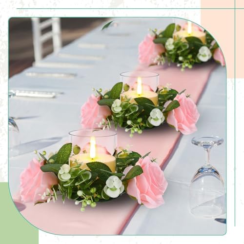 Yunlly 12 Pcs Rose Candle Rings with Candles Sets, Pink - Image 6