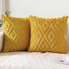 Pallene Fall Mustard Yellow Faux Fur Throw Pillow Covers 24x24 Set of 2 by PALLENE
