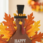 Glitzhome 12”H Thanksgiving Turkey Figurine Decor, Wooden Metal Turkey Table Decoration Decorative Happy Turkey Day Decorations, Fall Harvest Thanksgiving Indoor Home Decor - Image 4