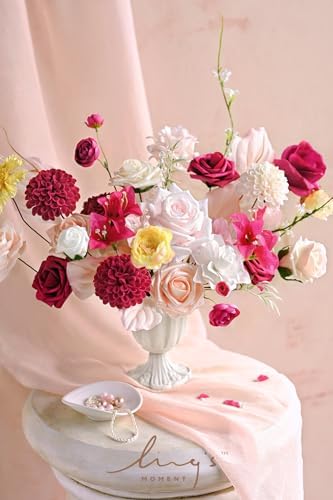 Ling's moment Hot Pink Fuchsia Artificial Dahlias, Wedding Flowers, 25 pcs - Image 3