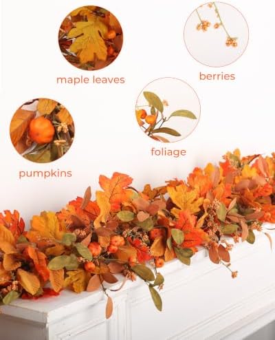 Fall Leaves Garland for Mantle Pumpkin Autumn Decoration Outdoor - Image 4