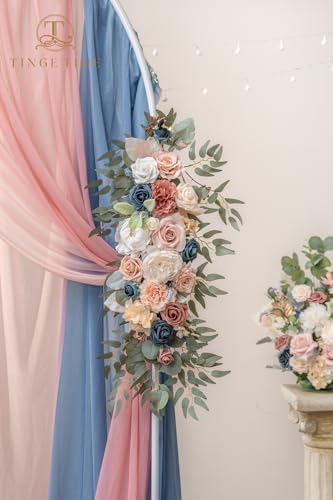 TINGE TIME Dusty Rose & Navy Blue Flower Garlands, 2 PCS Artificial Eucalyptus Arch Flowers, Handcraft Artificial Rose Garlands for Arch Wedding Sweetheart Table Ceremony Backdrop Decorations for Home - Image 4