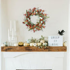 15 Inches 4 Pcs Fall Wreaths for Front Door Artificial Autumn Wreath with Forsythia Flowers Greenery Leaves Orange Berries for Outside Indoor Wall Window Festival Thanksgiving Fall Harvest Decor - Image 5