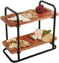 Gibson Home Gracious Dining 2-Tier Wooden Serving Tray with Metal Frame – Acacia Wood Rectangle Charcuterie Board, Cheese Platter, Dessert Display Stand for Buffet, Kitchen, Dining, or Events by GibsonHomewares