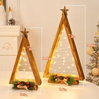 2 Pcs Triangle Tabletop Wooden Christmas Tree with Lights, Modern Farmhouse Rustic Christmas Decor, Small Lighted Xmas Tree for Kitchen Mantle Shelf Living Room(14.2" Large / 11" Small) - Image 2