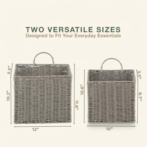 84ECO Set of 2 Grey Woven Paper Rope Hanging Baskets for Organizing, Front Door, Mail, Flowers - Image 7