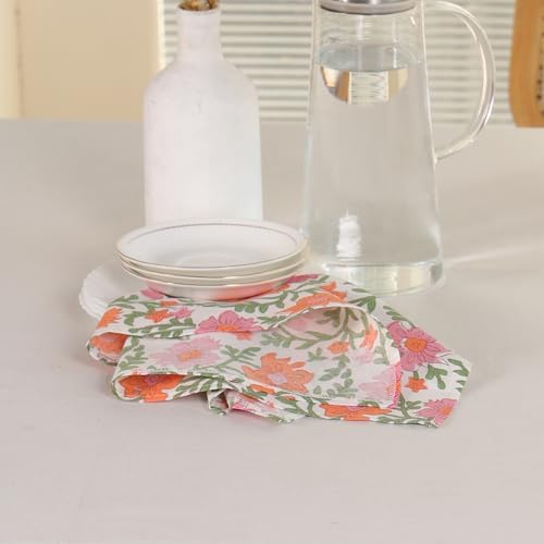 Floral Cloth Napkins Set of 12, Block Print Inspired 100% Cotton Dinner Napkins for Thanksgiving, Christmas & Fall Decor, Washable Reusable Wedding Table Linens, 18x18 Inch, Cream Floral - Image 6