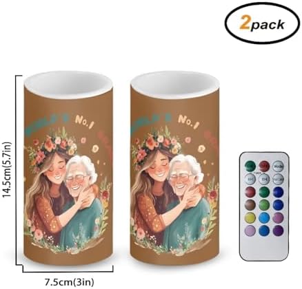 to The Worlds No 1 Grandma Decorations Indoor Candles with Floral Flameless Candles with Remote and Timer 2 Pack Battery Operated Grandma Mothers Day Themed LED Candles for Gift Home Decor - Image 3