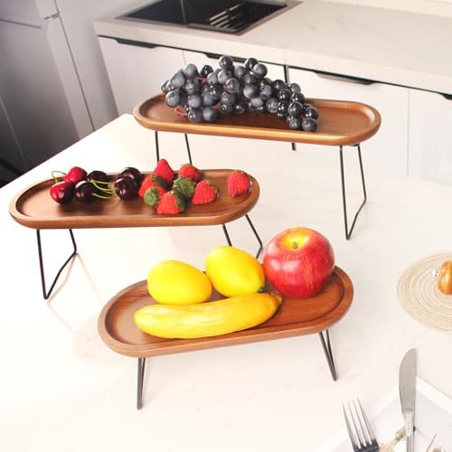 3 Tiered Tray Stand Platters, Three Tiered Stand with 12"/14"/16" Acacia Wood Tray,Collapsible Serving Charcuterie Stand Food Display Cupcakes Desserts Table Decorative Tray Set for Partys - Image 7