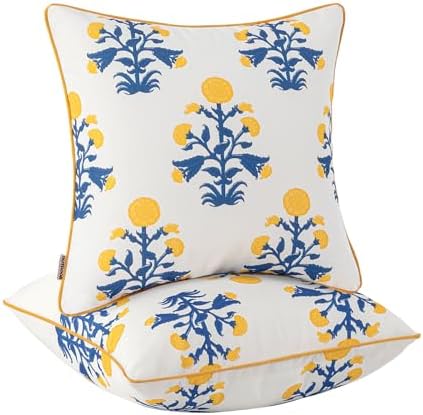 MIULEE Floral Outdoor Pillows Covers with Inserts 18x18 Blue and Yellow by MIULEE