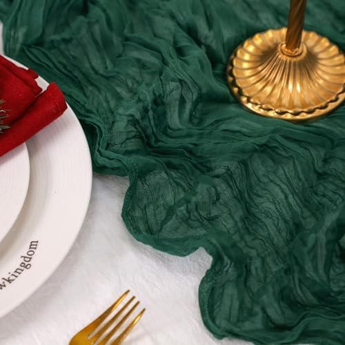 Snowkingdom 6 PCS Emerald Green Table Runner 120 Inch 10 Ft Rustic Boho Dark Green Cheese Cloth Runner for Wedding Bridal Baby Shower Birthday Party Christmas Sheer Gauze Home Table Centerpiece Deocr - Image 2