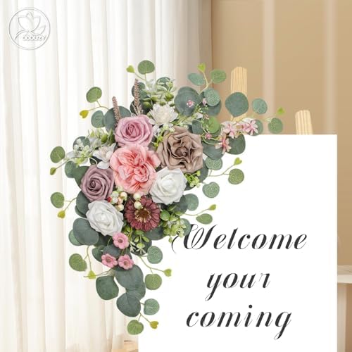 Odouzy Artificial Wedding Arch Flowers for Wedding Sign,Set of 2 for Welcome Ceremony Sign,Faux Floral Swags,Banquet and Reception Backdrop Floral Decoration (Coffee Pink) - Image 3