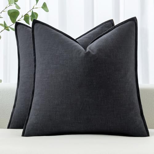 MIULEE Decorative Linen Euro Sham Pillow Covers 22x22 Inch Dark Gray by MIULEE