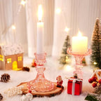 Suclain 24 Pcs Glass Candle Holder Set 12 Candlestick White Candles,Pink - Image 3