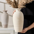 Vaseking Ceramic Natural Rustic Vase, 14.4 Inch Large Vintage Flower Threaded Decorative Farmhouse Tall Vase for Home Decor, Living Room, Shelf Decor, Wedding, Housewarming Gift, Off-White - Image 4