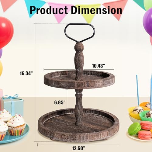 Mustry Rustic Wooden 2-Tier Tray Stand for Farmhouse Kitchen & Home Decor - Image 5